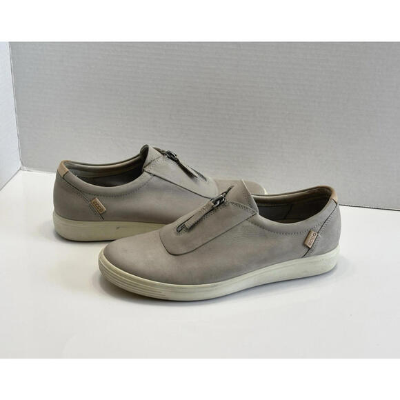 Ecco Shoes - Ecco Soft 7 Shoes Women's US 9/EU40 Gray Leather Zip Up Low Top Comfort Sneakers
